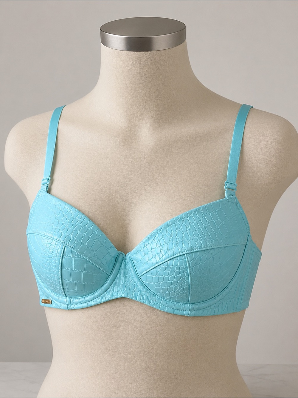 Savage X Fenty Aqua Croc Embossed Underwire Bra 34C Textured Balconette Bra